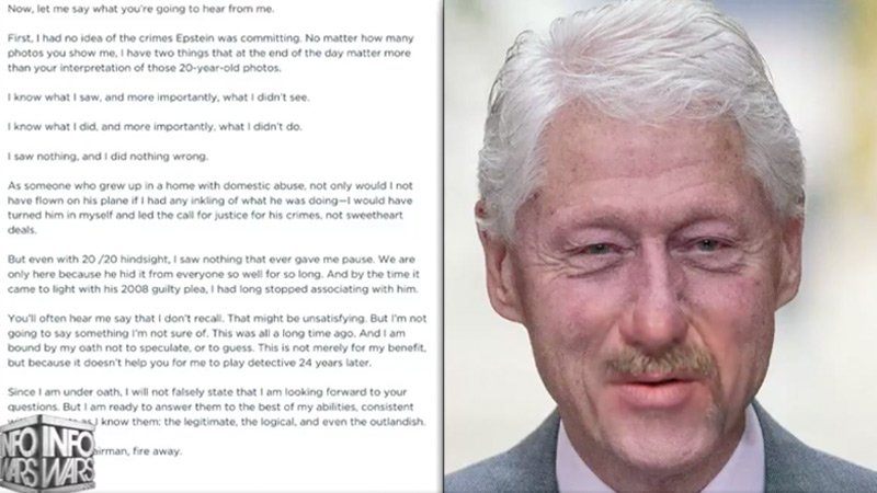 SD73660's tweet photo. Exclusive footage has emerged of Bill Clinton's testimony regarding Jeffrey Epstein before Congress!
'I saw nothing, and I did nothing wrong,' claims Clinton
#Infowars #RealAlexJones https://t.co/UMLWk8ZBtx https://t.co/BQIX4ww9Mw