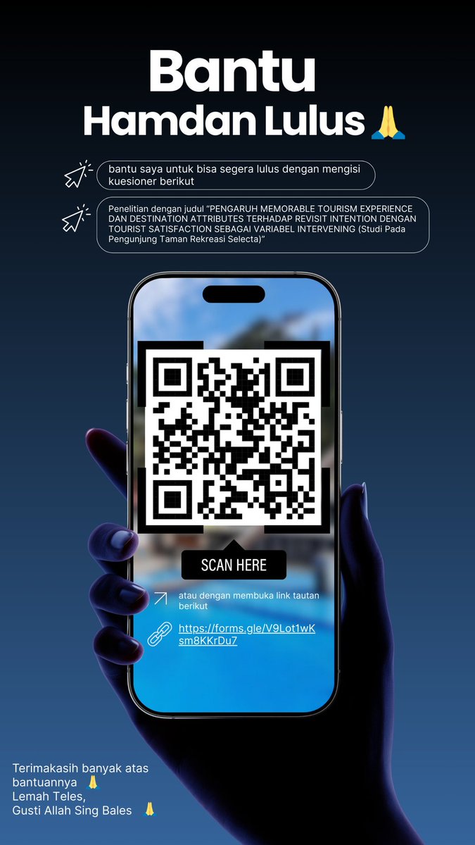 Dimashamdan8's tweet photo. Halo semuanya 🙏💯🙌

Bantu saya untuk bisa segera lulus 🙏
siapapun kalian tolong banget bantu isi kuesioner penelitian aku 🙏 bisa langsung scan barcode dibawah atau buka link ini https://t.co/O0vHtncZHz…

terimakasih banyak yang sudah mau membantu 🙏 
lemah teles 🙏 https://t.co/iP4K7LwSdU
