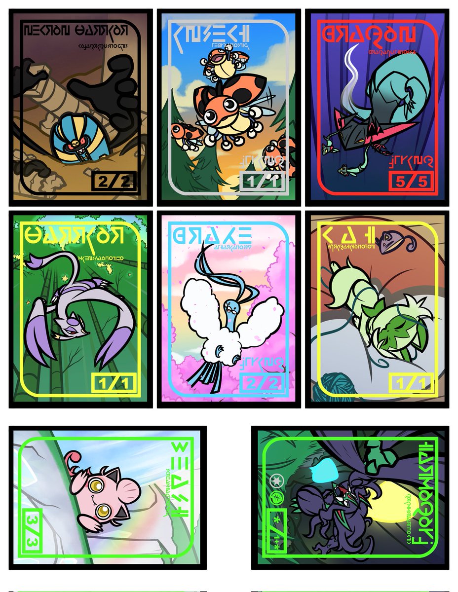 Ech0_tlm's tweet photo. While on my hiatus, my brother and I got more into Magic the Gathering. We had an idea to make Pokémon-themed tokens for us and our friends, using Pokémon we like. I plan to revisit and touch these up at a later date. https://t.co/pO9UGKQN8E