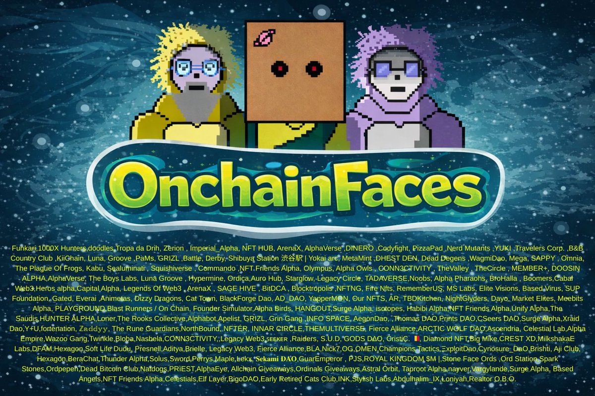 Collabs are now live. 💙

Funkari,1000X Hunters,Doodles,Tropa da Drih,
And many more.

<a href="/onchainfaces/">onchainfaces</a> is no longer just a collection.
It is a network. A force. A movement.

Communities that want to build with us
DMs are open.👾

Built slow. Built organic.Built for those who