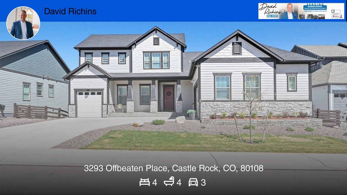 🛌 4 🛀 4 🚘 3
📍 3293 Offbeaten Place, Castle Rock, CO, 80108

My latest listing on RateMyAgent.

rma.reviews/8s8mhvaoxf4i

...
#ratemyagent #realestate