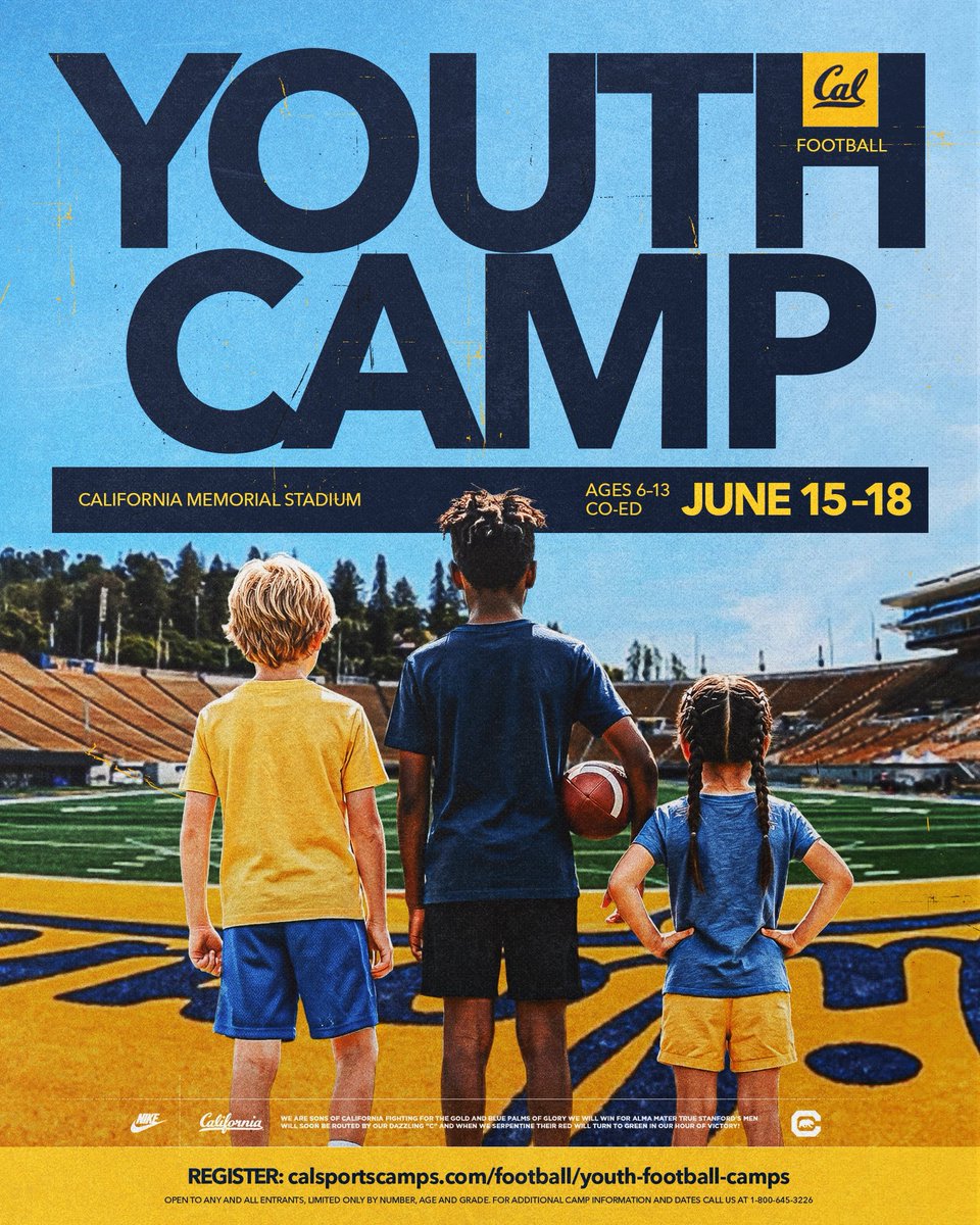 CalFootball's tweet image. Kick off summer with football! 🏈

Our Youth Football Camp is happening June 15-18! Come and get coached by Cal’s very own players and coaches!

Registration link: bit.ly/4u4P9XW

#GoBears