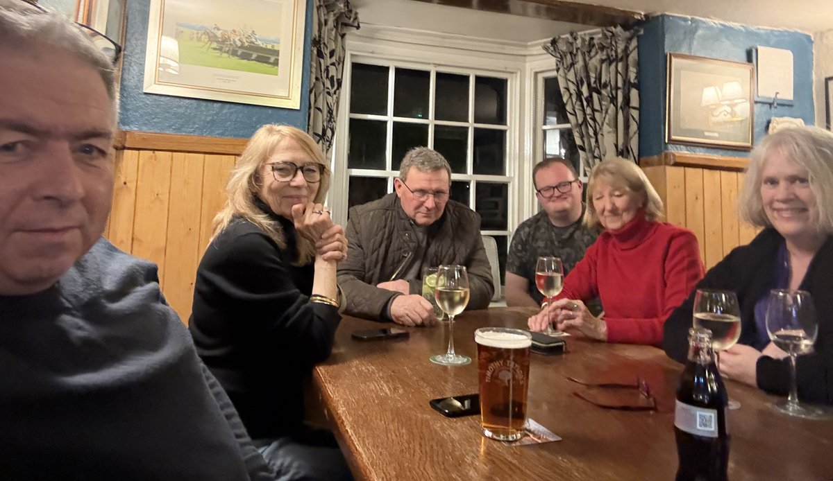 diana_blamires's tweet photo. The Secret Six and Dilys the dog celebrate Friday night in Winslow. https://t.co/d64rDqboj9