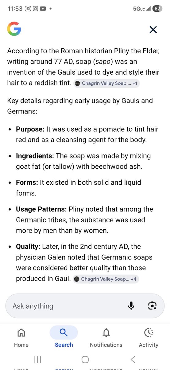 RealDaveRaines's tweet photo. @MutahNapoleon Gauls &amp; Germans were first observed using soap in 77 a.d. by the romans but evidence suggests the use was an established practice since it was very ritual &amp; had many uses beyond cleaning suggesting an old tradition of use..

Islam wasnt founded untill 600 a.d. so Stfu 👍 https://t.co/1TS3ofA23r