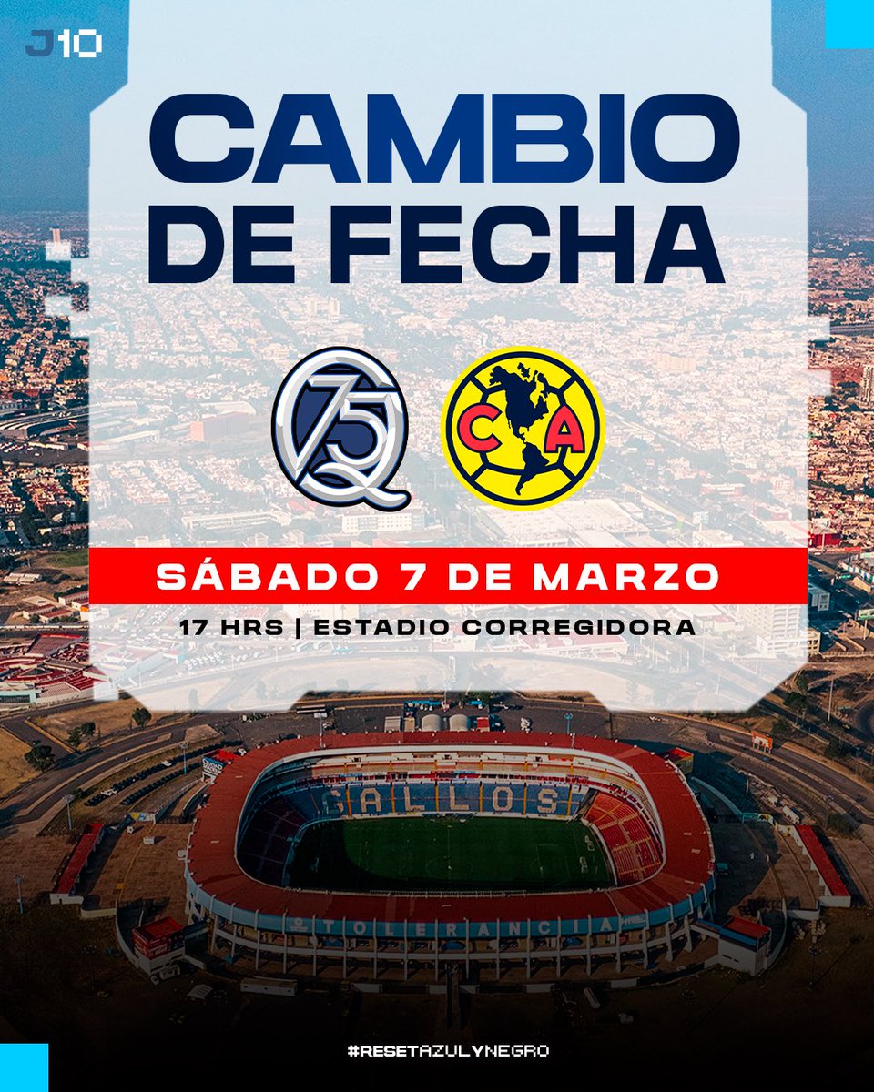 ¡Atentos Gallos! Marquen esta nueva fecha en sus calendarios. 🗓️

El partido de América J10 cambia de fecha. 

#ResetAzulyNegro