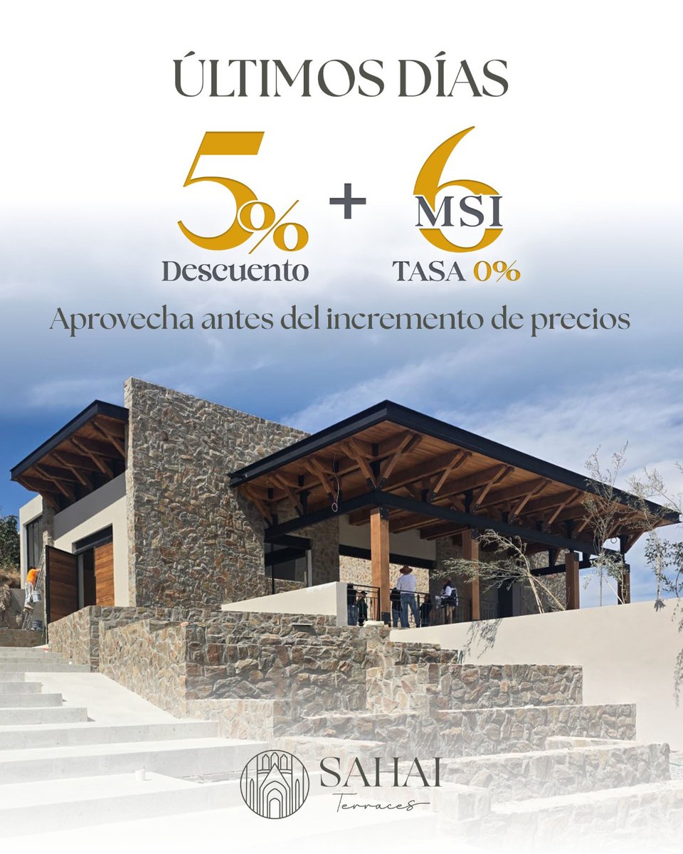Alfil_7_'s tweet photo. Últimos días para asegurar tu inversión en Sahai Terraces.
Obtén 5% de descuento + 6 MSI con tasa 0% y aprovecha antes del incremento de precios.
Es el momento de tomar posición en un desarrollo con diseño, ubicación y plusvalía proyectada.
Invierte hoy, gana mañana.
#Alfil7 https://t.co/8AY8xCrJz6