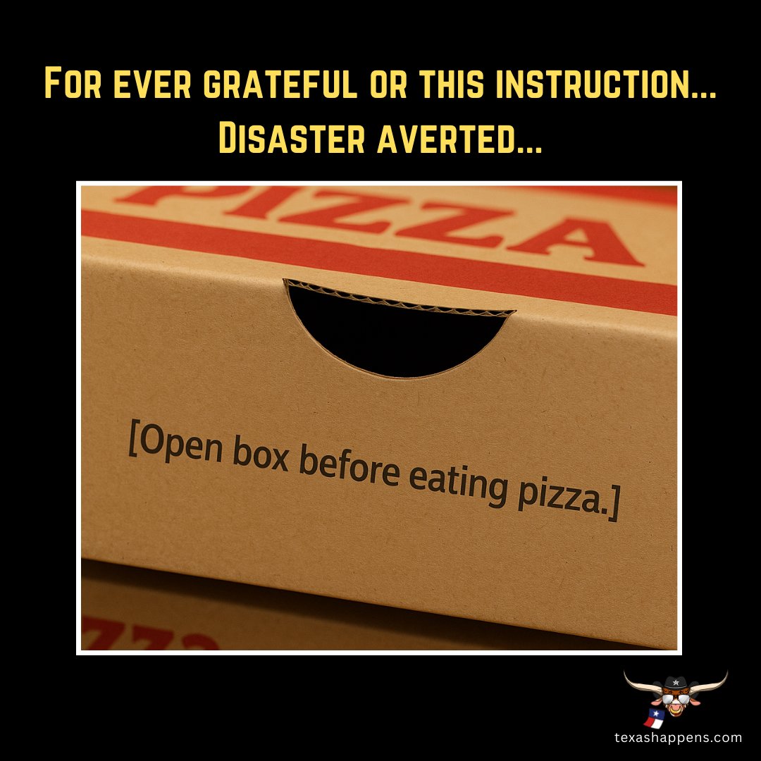 TXHappens's tweet image. Y'all!  Good thing - cardboard is nasty to eat 🤣🤣🤣
#cardboard #pizza #dadjoke #texas #tx #texashumor