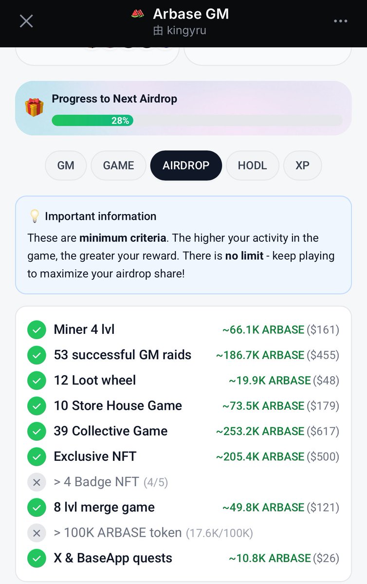 storm_jam12715's tweet image. Another 2 mini apps I participate in on @baseapp — both developed by @kingyru : 

#ArbaseClicker and #ArbaseGM are both launching airdrop events. There token $ARBASE is also soaring in price recently. Don’t miss the opportunity !

#Base #Grinding