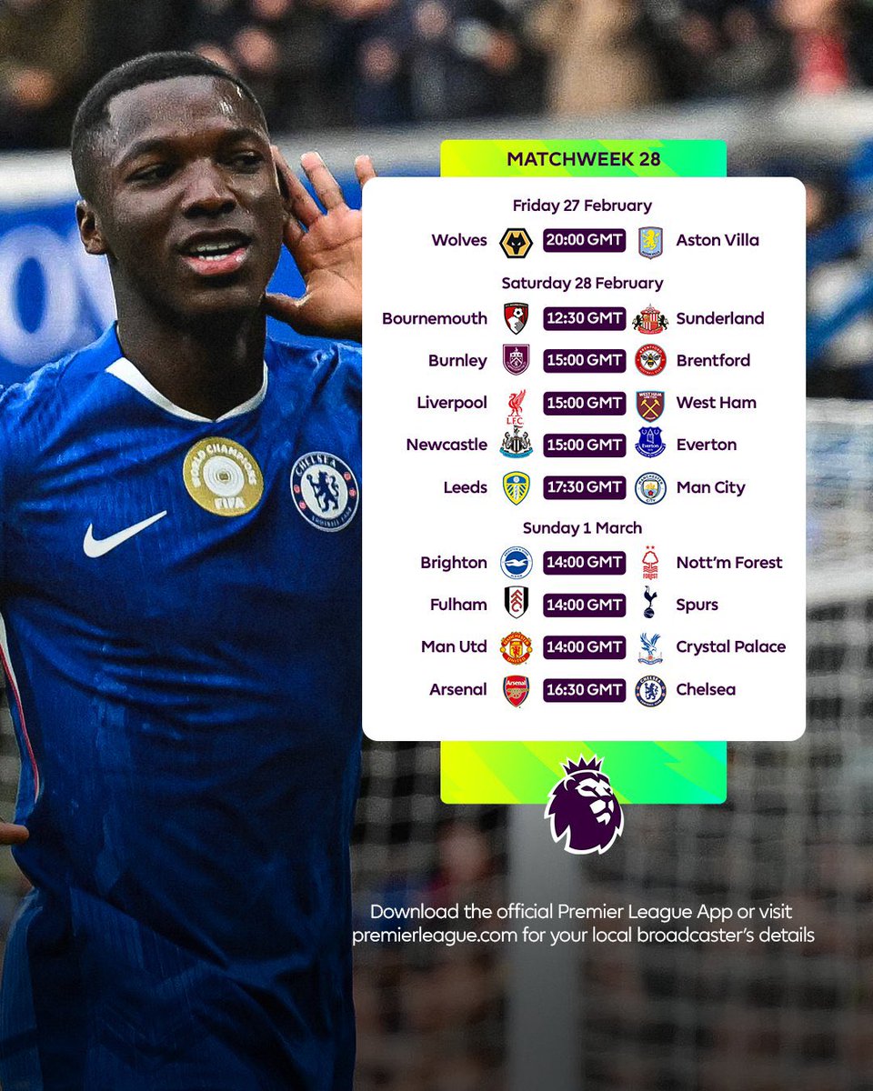 Wolves 0-2 Aston Villa 
Bournemouth 2-2 Sunderland 
Burnely 1-3 Brentford 
Liver pool 3- 1 West ham 
Newcastle 1-0 Everton 
Leeds 1-4 Man City 
Brighton 2-1 Nottingham Forest 
Fulham 1-2 Spurs 
Man United 3-1 Crystal Palace 
Arsenal 1-2 Chelsea