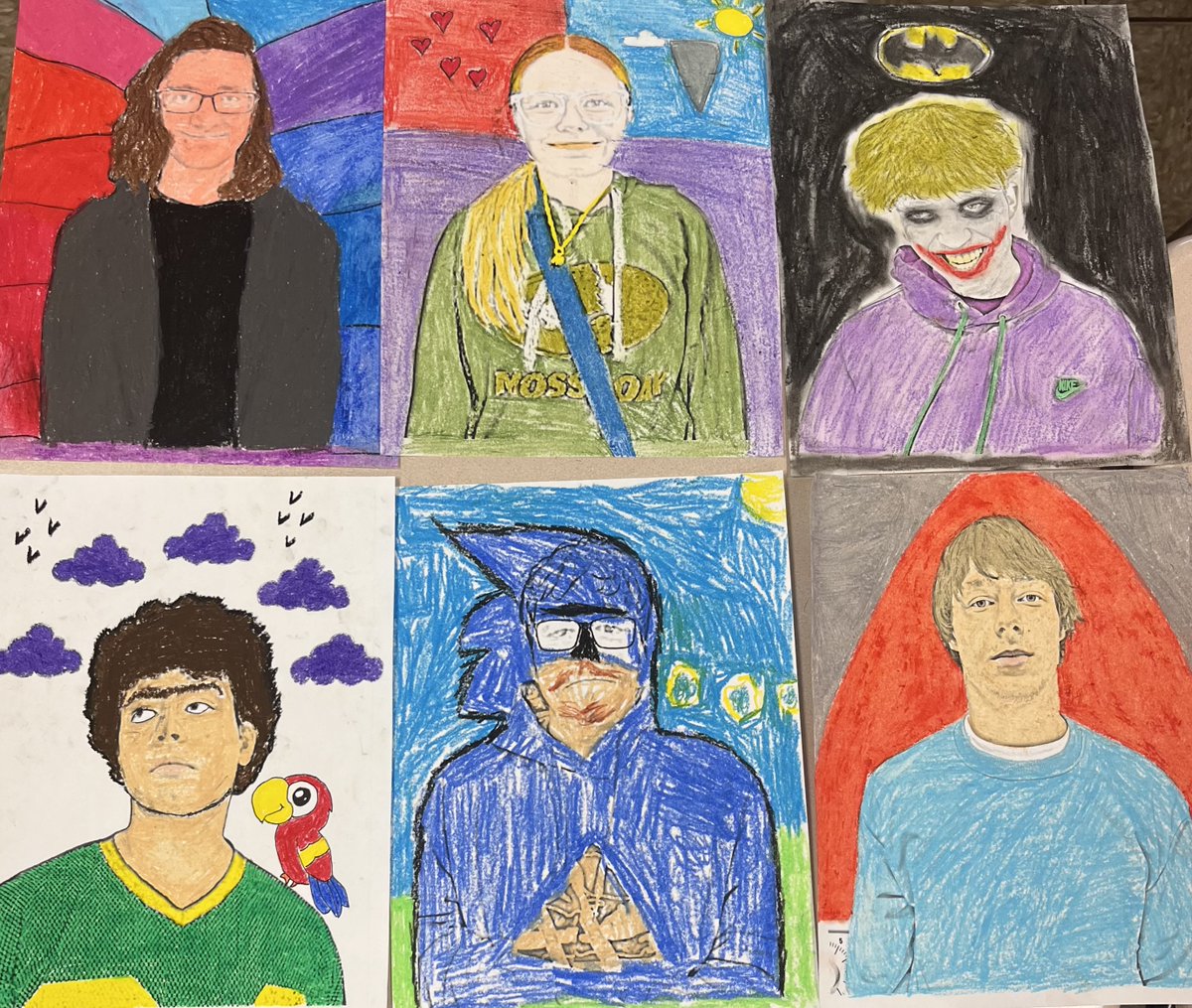 DandurandJason's tweet photo. After weeks of reading about, analyzing, and using Spanish to discuss the life &amp; art of Frida Kahlo, Spanish 4 created their own self portraits. They were given only one guideline: represent yourself however you wish to see yourself, just like Frida Kahlo did through her art. https://t.co/lSOeW06uJG