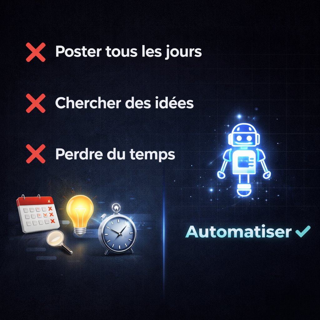 Le vrai problème pour gagner de l’argent sur Instagram :
❌ devoir poster tous les jours
❌ trouver des idées
❌ passer des heures à créer du contenu
Résultat → abandon.
J’ai construit un système qui fait tout automatiquement.