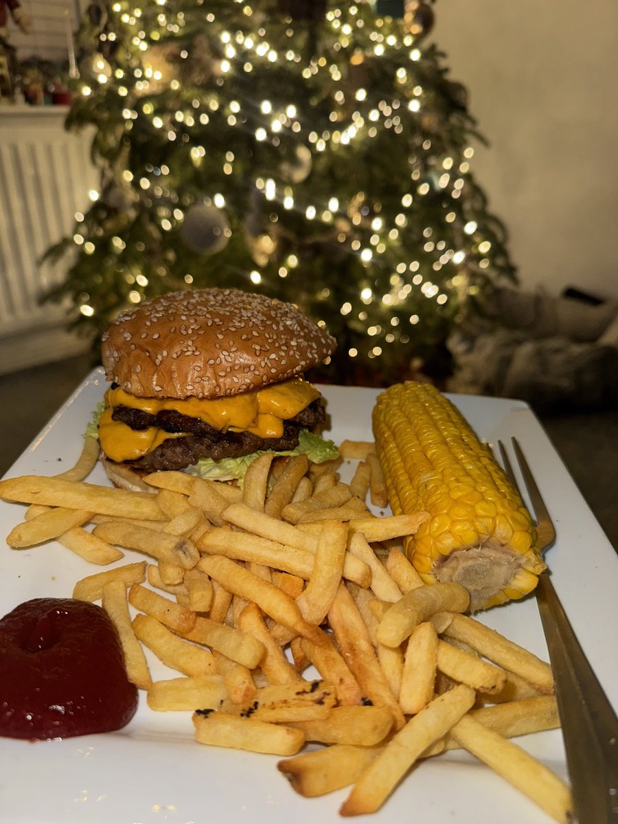 danielsjourney1's tweet image. Homemade burgers tonight
With fries and corn on the cob.
Enjoyed them by the Christmas tree too.
M &amp;amp; S £1 tomato ketchup is the best
What’s everyone had?

❤️❤️🎅🎅🎄🎄
#dinner #dinnertime #fridayvibes #fblifestyle