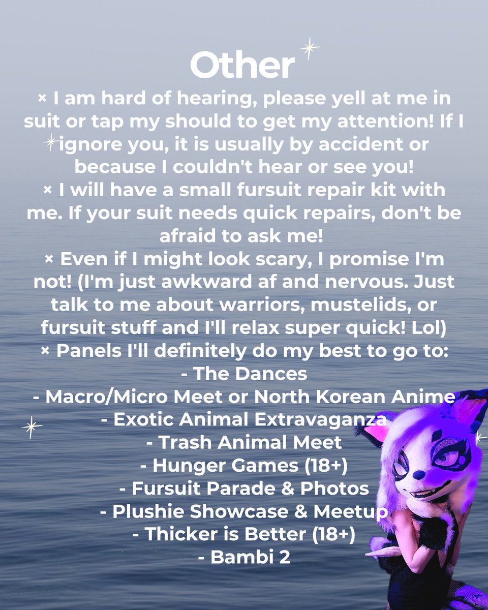 A quick little How to Find Me at #Vancoufur 2026!! ✨️

Pls come up and say hi if you see me! Do not be scared, I swear I'm harmless 🥹💕 hahaha