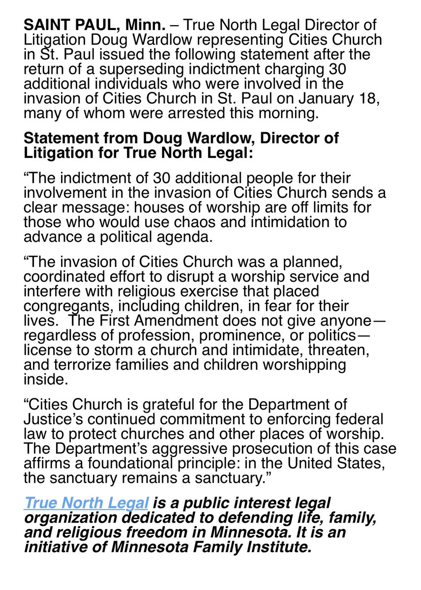 JUST IN: DOJ charges 30 more people in St. Paul church attack– law firm representing Cities Church responds: