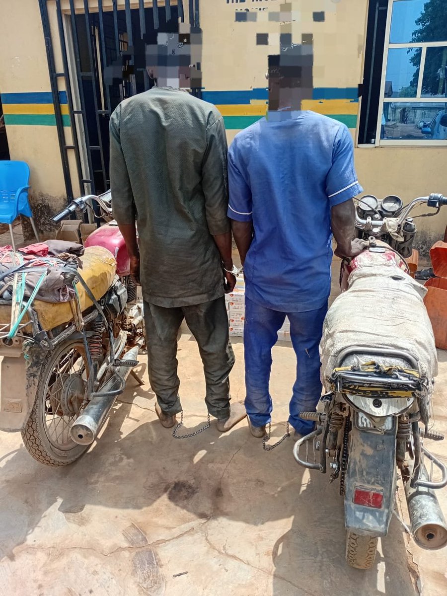 OyoPoliceNG's tweet photo. PRESS RELEASE

OYO POLICE SMASH TRANSNATIONAL AMMUNITION TRAFFICKING SYNDICATE, RECOVER 2,625 CARTRIDGES

The Oyo State Police Command wishes to inform the general public of a major operational breakthrough in its sustained crackdown on the proliferation of illegal arms and ammunition, a menace directly linked to violent crimes within the State and beyond.

In furtherance of this commitment, operatives of the Command Monitoring Unit, Saki Operation Base, acting on credible and actionable intelligence, executed a coordinated intelligence-led operation which led to the arrest of two suspected international gun runners. The suspects, identified as Isiaka Dare ‘m’, aged 35 years, and Taiwo Ayodabo ‘m’, aged 33 years, both of  Tede, were apprehended at Budo Mosalasi, Saki.

Investigation so far reveals that the suspects operate across international terrain, trafficking ammunition illegally from the Republic of Benin into Nigeria through unauthorized border routes. Their criminal enterprise involves the clandestine importation and distribution of prohibited ammunition to unauthorized individuals within the country—arms and ammunition which may ultimately be deployed in the commission of armed robbery, banditry, kidnapping, and other violent crimes.

Corroborating this intelligence, operatives recovered one hundred and five (105) packets of pump-action cartridges concealed in four (4) jerry cans/kegs, with each packet containing twenty-five (25) cartridges, amounting to a total of two thousand six hundred and twenty-five (2,625) cartridges. Two unregistered motorcycles believed to have been used for the illegal transportation and distribution of the ammunition were equally recovered. The suspects have confessed to the crime and are currently assisting investigators in unravelling the wider transnational network and identifying other accomplices involved in the illicit trade.

Consequent upon this development, the Commissioner of Police, Femi Haruna psc (+), has directed that the suspects be charged to court upon the conclusion of a thorough and comprehensive investigation. The CP commended the professionalism and precision of the intelligence-led operation carried out by the Command Monitoring Unit, noting that proactive policing and actionable intelligence remain critical tools in dismantling organized criminal networks.

The Commissioner equally expressed appreciation to members of the public whose timely and credible information facilitated this breakthrough, emphasizing that community partnership remains indispensable in the fight against violent crime.

He further reassured residents that the Oyo State Police Command will leave no stone unturned in ensuring that the State does not serve as a safe haven for crime and criminality. The Command therefore urges the public to remain vigilant and continue to provide useful information as efforts intensify to rid the State of illegal arms proliferation and its attendant security threats.

For Emergencies, Contact:
 Oyo State Call Response Center Toll-Free Line: 615. 
 Oyo State Police Command Control Room: 08081768614 & 07055495413.  
E- SIGNED 
DSP AYANLADE OLAYINKA
 Police Public Relations Officer (PPRO)
27th February, 2026.