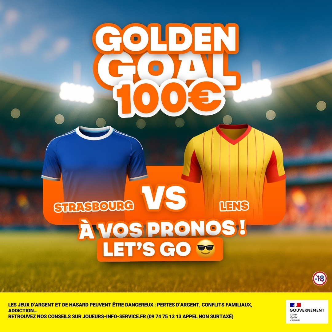 ⚽️ GOLDEN GOAL  10*10€
 Strasbourg - Lens 

À ton avis, il y aura combien de buts dans le match ? 🔥

👉 Donne le nombre exact de buts en comm'
👉 Like le post
⏰ Fin du game à 20h45

🎁 TAS demain matin !

#GoldenGoal