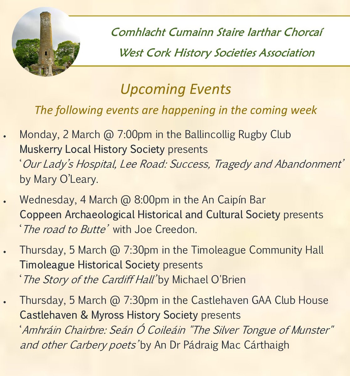 westcorkhist's tweet photo. Another busy week ahead https://t.co/I42Ezp4nLm