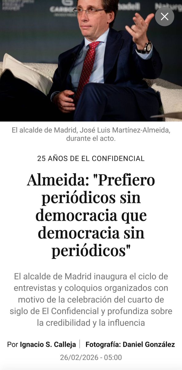 Thomas Jefferson dijo que prefería "periódicos sin Gobierno antes que Gobierno sin periódicos". A Almeida le sonaba y lo soltó así. Da hasta rubor.