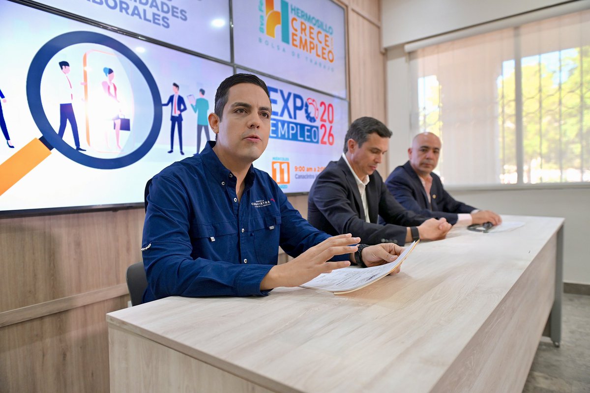 📢 ¡Anunciamos la EXPO Empleo 2026!

🗓 11 marzo 🕘 9:00 a.m.
📍 CANACINTRA Hermosillo

Invitamos a personas en búsqueda de empleo y a empresas con vacantes a sumarse a este esfuerzo conjunto con la <a href="/STSonora/">Secretaría del Trabajo</a>, <a href="/Setur_son/">Secretaría de Economía y Turismo Sonora</a> y <a href="/EconomiaHMO/">Agencia Municipal de Desarrollo Económico</a>.

¡Conectando talento con oportunidades! 💼