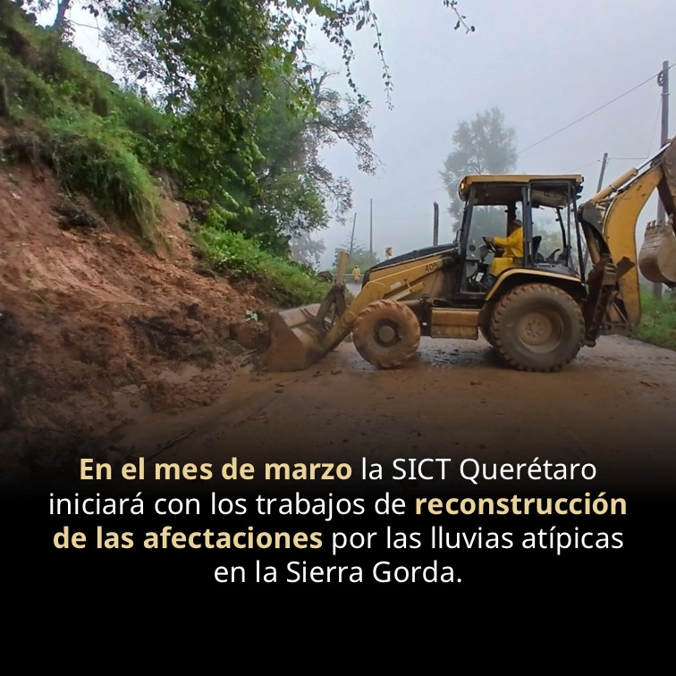 La SICT Querétaro iniciará en marzo los trabajos de reconstrucción para reparar las afectaciones causadas por las lluvias atípicas en la Sierra Gorda. 🛠️⛰️ Seguimos trabajando por tu seguridad vial. 🛣️
#Infraestructura