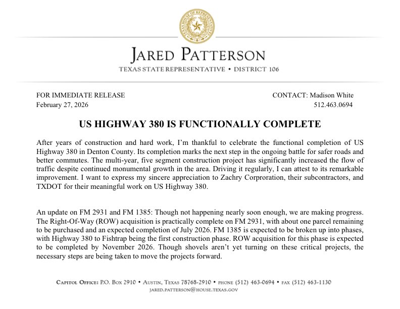 Office of State Representative Jared Patterson tweet media