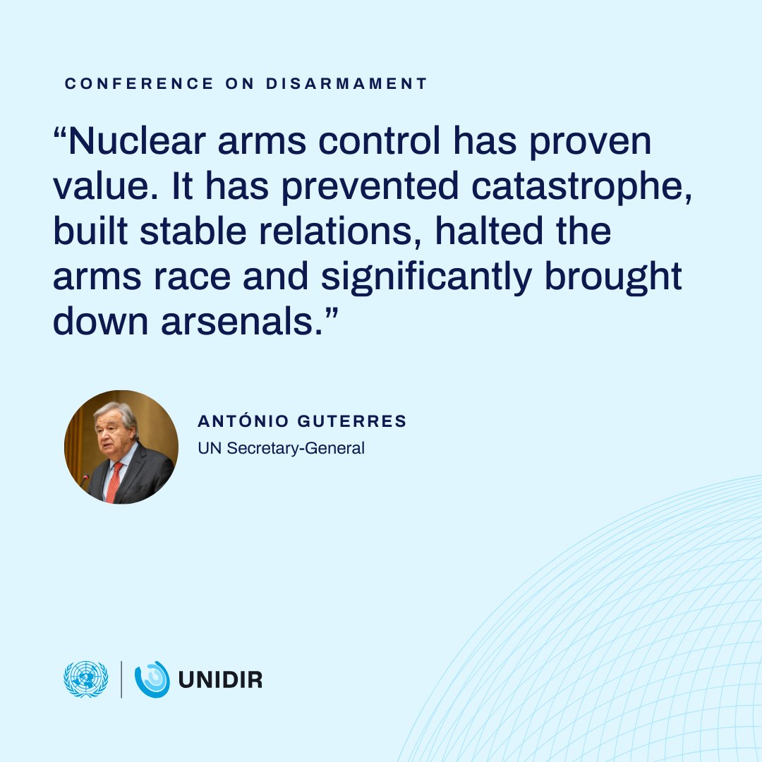 UNIDIR's tweet photo. With global military expenditures reaching $2.7 trillion, UN SG addressed the Conference on Disarmament underscoring that disarmament is not a luxury reserved for peaceful times, but a practical tool for preventing war, restoring trust and saving lives.
🔗 https://t.co/NvTHqrGB9g https://t.co/stprVCr3GG