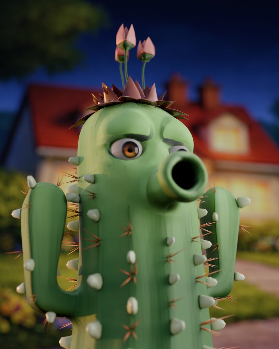 M3DS_Academy's tweet photo. “Spike Shooter” 📷 is also known as The Cactus, a stylized character created by Zvezdan Joncevski.  Built in Autodesk Maya, sculpted in ZBrush, textured in Substance 3D Painter, and rendered in Marmoset Toolbag.  A fun, expressive character full of personality, from the playful proportions to the detailed spikes and vibrant garden setting. Strong shapes, clear silhouette, and storytelling through environment make this piece stand out.  Full project: https://t.co/G2AYbQiaBX #3DArt #CharacterArt #StylizedCharacter #Maya #ZBrush #SubstancePainter #MarmosetToolbag #GameArt #DigitalSculpt #CGArt