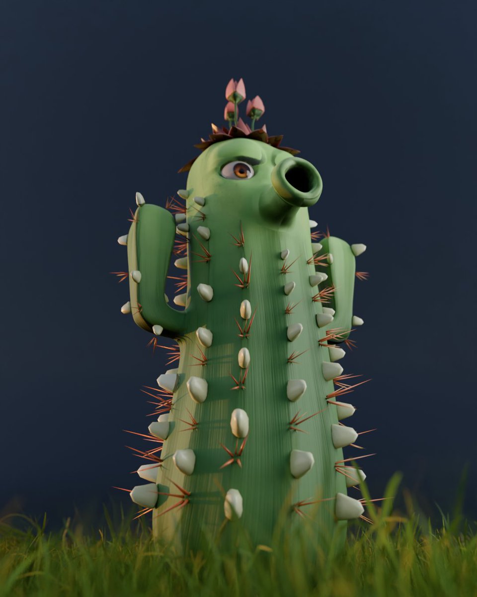 M3DS_Academy's tweet photo. “Spike Shooter” 📷 is also known as The Cactus, a stylized character created by Zvezdan Joncevski.  Built in Autodesk Maya, sculpted in ZBrush, textured in Substance 3D Painter, and rendered in Marmoset Toolbag.  A fun, expressive character full of personality, from the playful proportions to the detailed spikes and vibrant garden setting. Strong shapes, clear silhouette, and storytelling through environment make this piece stand out.  Full project: https://t.co/G2AYbQiaBX #3DArt #CharacterArt #StylizedCharacter #Maya #ZBrush #SubstancePainter #MarmosetToolbag #GameArt #DigitalSculpt #CGArt