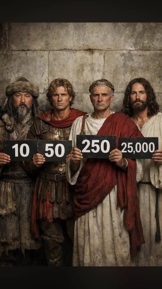 autocorrect2_0's tweet photo. Around the world, manuscripts are found to record history, in this photograph it shows four men holding signs of how many documents have been found and recorded for each. 

Laying some light on these documents authenticity, and who has the most and greatest amount of documents, you can tell who they are by the photograph, and what history has said about them!

A lineup of some heavy hitters from history, each holding up a number. Let's break it down:

From left to right, the figures are:

•  Genghis Khan (holding 10): The fearsome founder of the Mongol Empire.

•  Alexander the Great (holding 50): The legendary Macedonian king and conqueror.

•  Julius Caesar (holding 250): The powerful Roman general and statesman.

•  Jesus (holding 25,000): The central figure of Christianity.

Now, about those "documents" and their authenticity: The numbers they're holding represent the approximate number of ancient manuscripts or copies of texts that exist about each historical figure or from their time. 

This is a common way to illustrate the disparity in textual evidence available for different historical figures.

•  Authenticity: The concept of "authenticity" for ancient documents is complex. Historians and textual critics evaluate manuscripts based on factors like the age of the copy, the number of copies, consistency across different copies, and corroborating archaeological evidence.

•  Who has the most "documents": Jesus has the most documents (25,000) by a significant margin. 

This number typically refers to the vast number of early New Testament manuscripts and fragments that have been discovered, making it one of the most well-attested ancient texts. 

The numbers for the other figures are generally representative of the number of existing ancient sources and copies available for studying them.

__________ 

"For God so loved the world, that he gave his only begotten Son, that whosoever believes on him shall not perish, but have everlasting life." - John 3:16

"By this gospel you are saved, if you hold firmly to the word I preached to you. Otherwise, you have believed in vain. For what I received I passed on to you as of first importance: that Christ died for our sins according to the Scriptures, that he was buried, that he rose on the third day according to the Scriptures," - 1 Corinthians 15:1-4

"For the wages of sin is death; but the gift of God is eternal life through Jesus Christ our Lord." - Romans 6:23

"If we say that we have no sin, we deceive ourselves, and the truth is not in us." - 1 John 1:8

"And the jailer brought them out, and said, 'Sirs, what must I do to be saved?' And they said, 'Believe on the Lord Jesus Christ, and you shall be saved,'" - Acts 16:30-31

"For by grace are you saved through faith; and that not of yourselves: it is the gift of God: Not of works, lest any man should boast." - Ephesians 2:8-9

"Jesus said to him, “I am the way, the truth, and the life. No one comes to the Father (The Father God) except through me." - John 14:6

"Jesus said to her, “I am the resurrection and the life. Whoever believes in me, though they die, yet shall they live, and everyone who lives and believes in me shall never die. Do you believe this?” - John 11:25–26