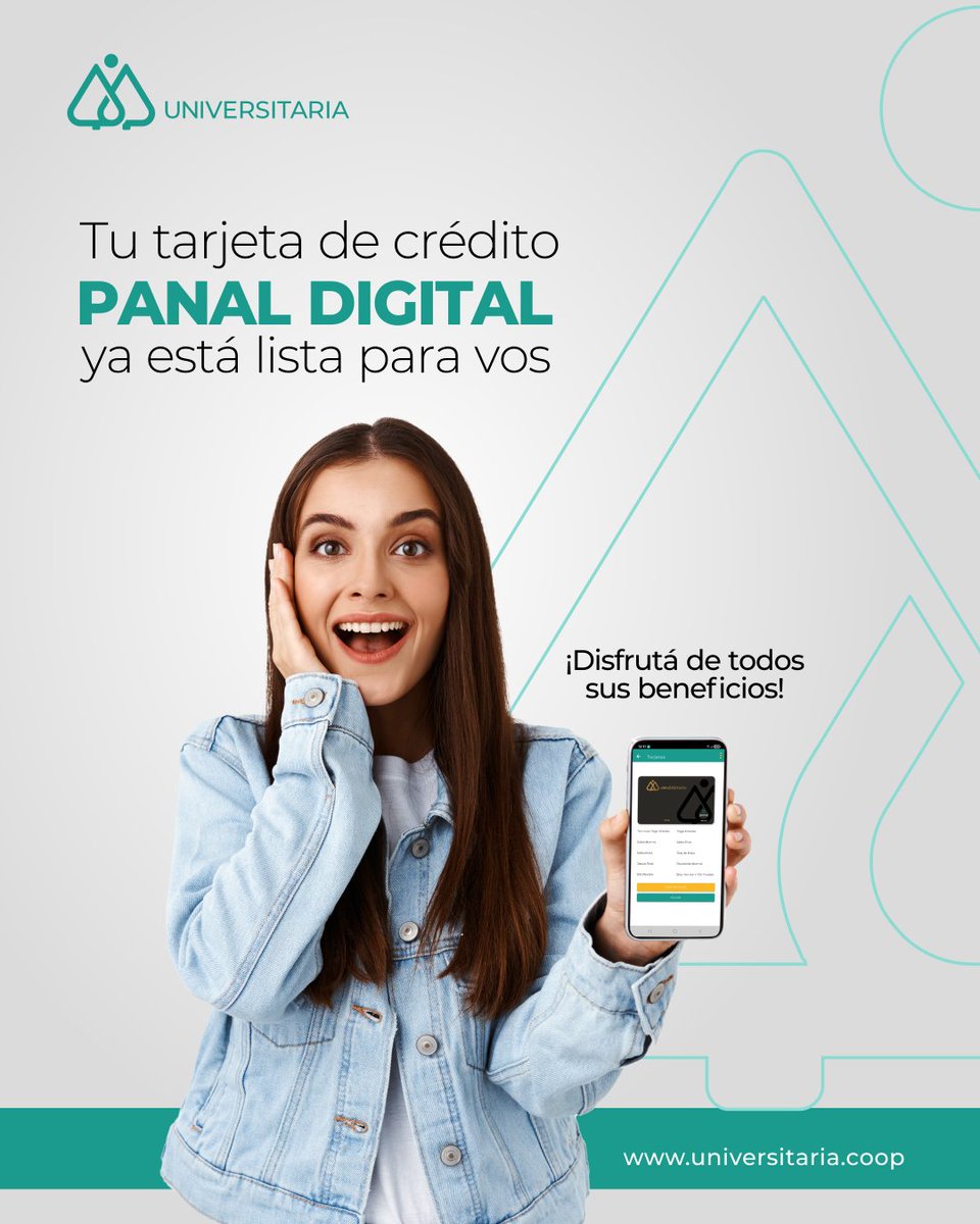 PyUniversitaria's tweet photo. Tu Tarjeta de Crédito Panal Digital ya está disponible en la App Universitaria. Actualizá la App, activala y empezá a disfrutar hasta 30% de descuento en S6, Stock y Delimarket, pagando a través del QR desde tu App Universitaria. 
Universitaria — socios de tu vida. https://t.co/ro94GIkB1e