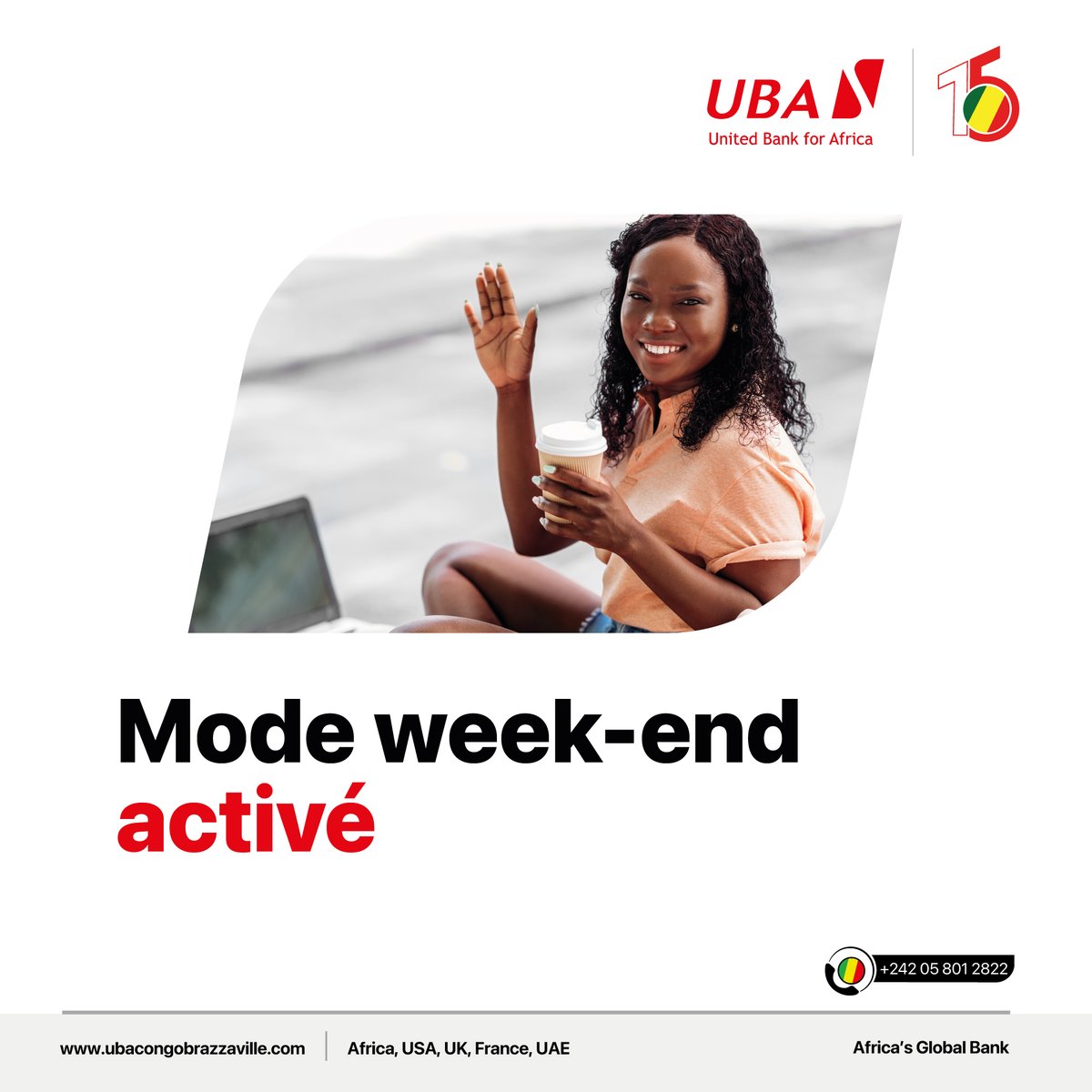 UBACongo's tweet image. Mode week-end activé 😎✨

Après une semaine bien remplie, place à la détente !

Profitez de chaque instant… pendant que nous veillons sur vos transactions.

Avec UBA Mobile App, gérez vos opérations 24h/24 et 7j/7, où que vous soyez 📱

#ModeWeekEnd #UBACongo #BanqueAuQuotidien