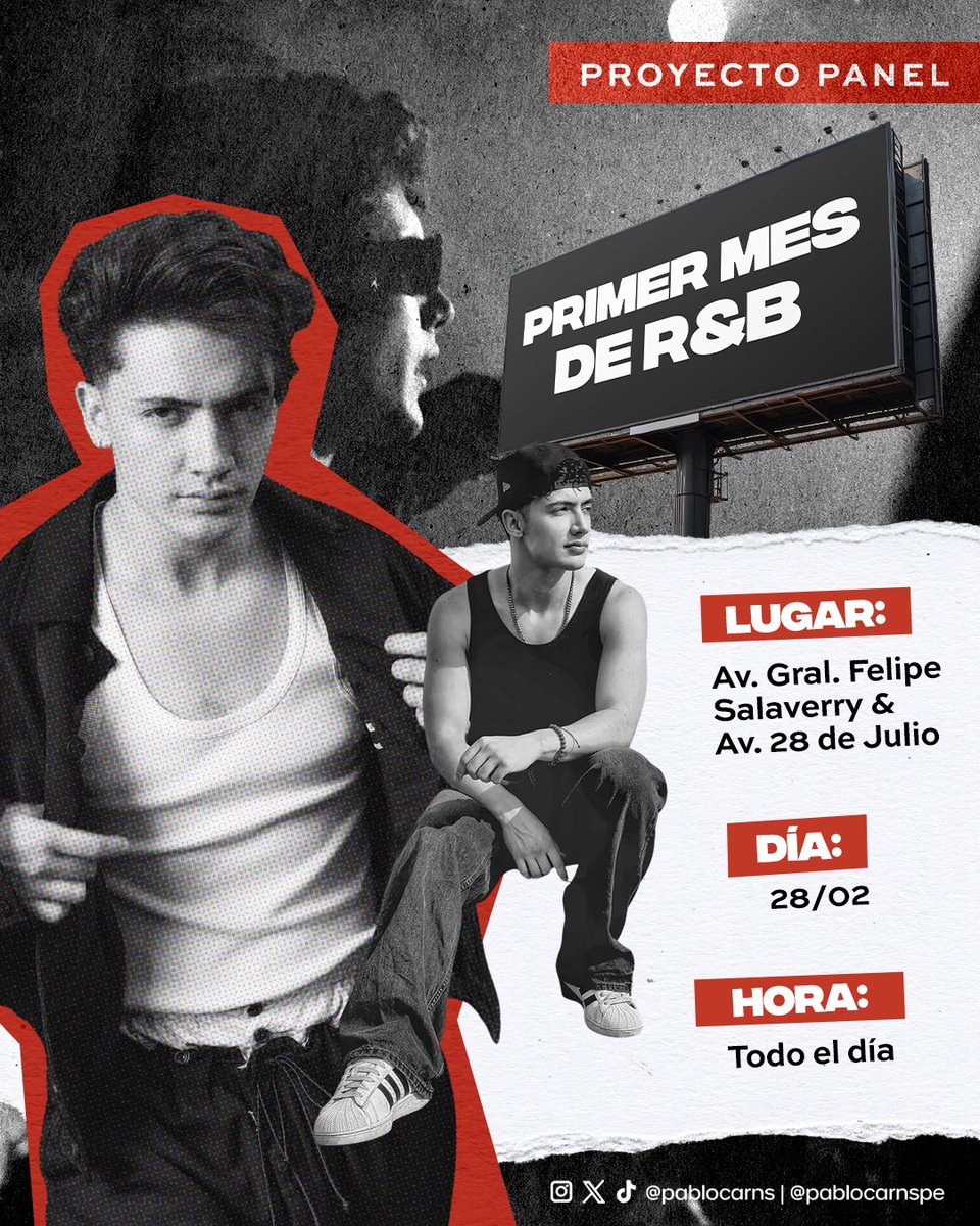 pablocarnspe's tweet photo. 🇵🇪 Valla R&amp;B Perú 🇵🇪

Pablistas de Perú! El sábado 28 se estará proyectando un AD de apoyo y celebración por R&amp;B 👀

📍Av. Gral. Felipe Salaverry &amp; Av. 28 de Julio 

⏰ Todo el día! 

Gracias por hacer esto posible, si visitan la valla, háganos saber 🇵🇪❤️
#PabloCarnsPeru #NewEra https://t.co/6NEDUb1hvd