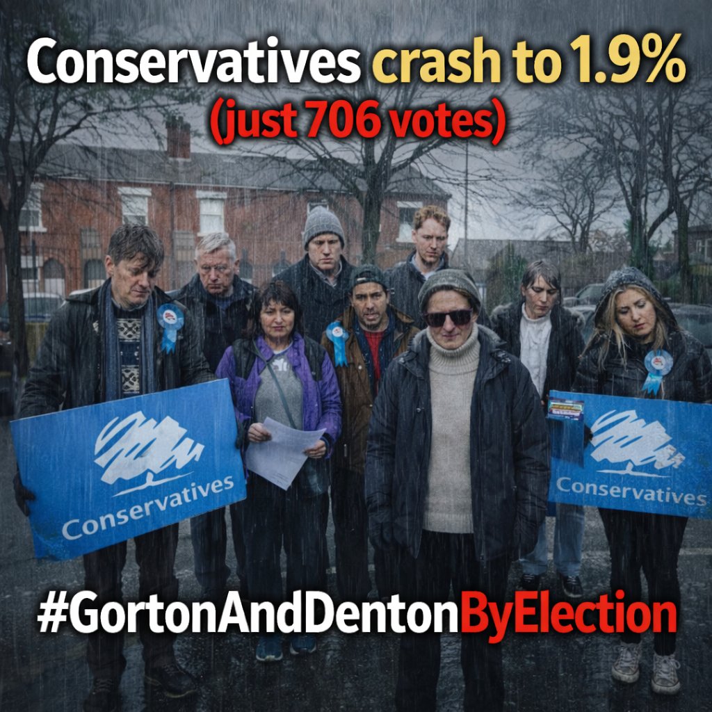 Darren_Fower's tweet image. 😵 "I don't think I've 𝘌𝘝𝘌𝘙 seen such a 𝗹𝗼𝘄 vote share for the 𝘊𝘰𝘯𝘴𝘦𝘳𝘷𝘢𝘵𝘪𝘷𝘦𝘴!" Q: Are the #Tories a 𝗱𝘆𝗶𝗻𝗴 party?

#GortonAndDentonByElection #Manchester
#ReformUK #GreenParty #UKLabour #MattGoodwin #HannahSpencer #AngelikiStogia #CharlotteCadden