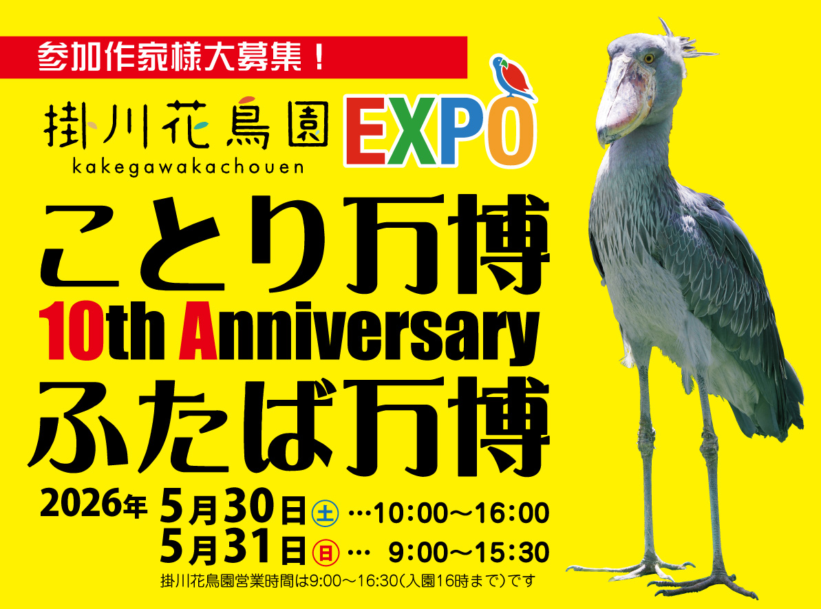 今年5月30日㈯・31日㈰に鳥好きさんの聖地「掛川花鳥園」で「#ことり万博」と「ふたば来園」の10周年を記念するイベントを開催します
ご参加くださる作家様大募集

参加要件と応募は以下より
 kokuchpro.com/event/a953ce2e…
1次募集3月14日まで

お申込み多数の場合は抽選となります
ご参加お待ちしています