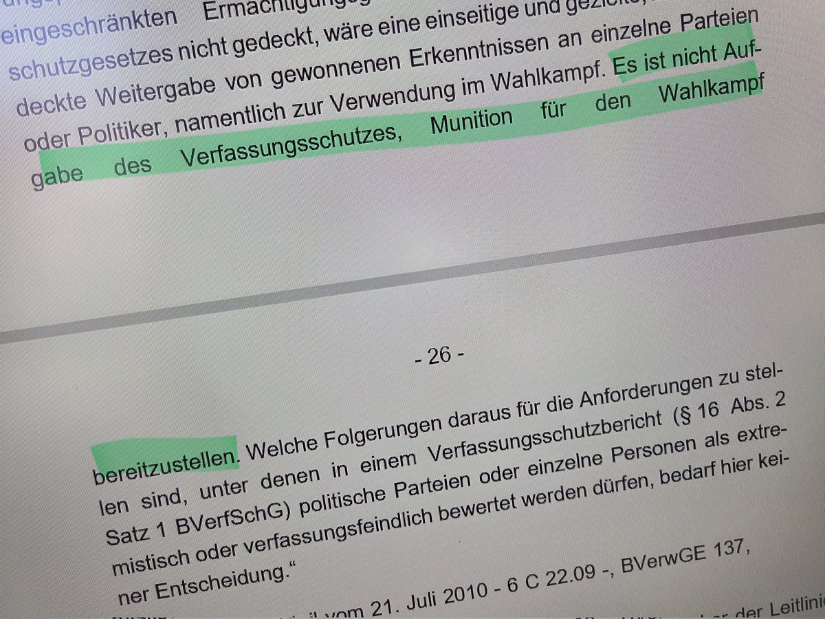 Es ist peinlich, dass es erst ein Gericht braucht, um dem <a href="/BfV_Bund/">Bundesamt für Verfassungsschutz</a> eine demokratische Selbstverständlichkeit zu erklären. 
VG Köln, Beschl. v. 26.02.2026, Az. 13 L 1109/25 - #AfD 
so schon BVerwG, Urt. v. 21.07.2010, Az. 6 C 22.09