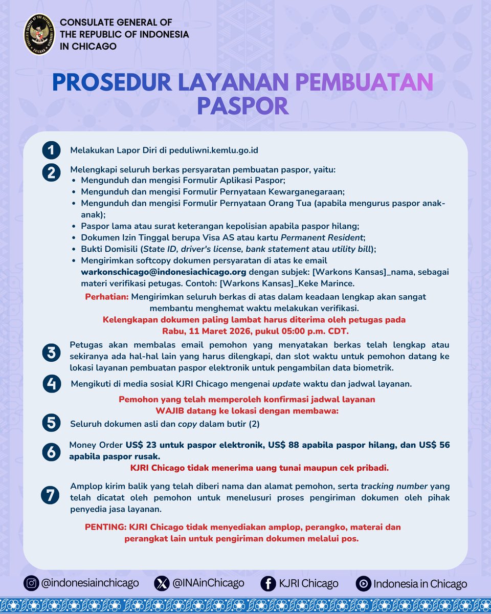 INAinChicago's tweet photo. Halo, warga Kansas dan sekitarnya! 

Kabar gembira! KJRI Chicago akan hadir kembali menyapa Anda dalam kegiatan Warung Konsuler di Shawnee, Kansas. Bagi Anda yang perlu mengurus paspor atau berkonsultasi mengenai layanan konsuler, catat informasi penting berikut ini: https://t.co/cL1AdfJVrz