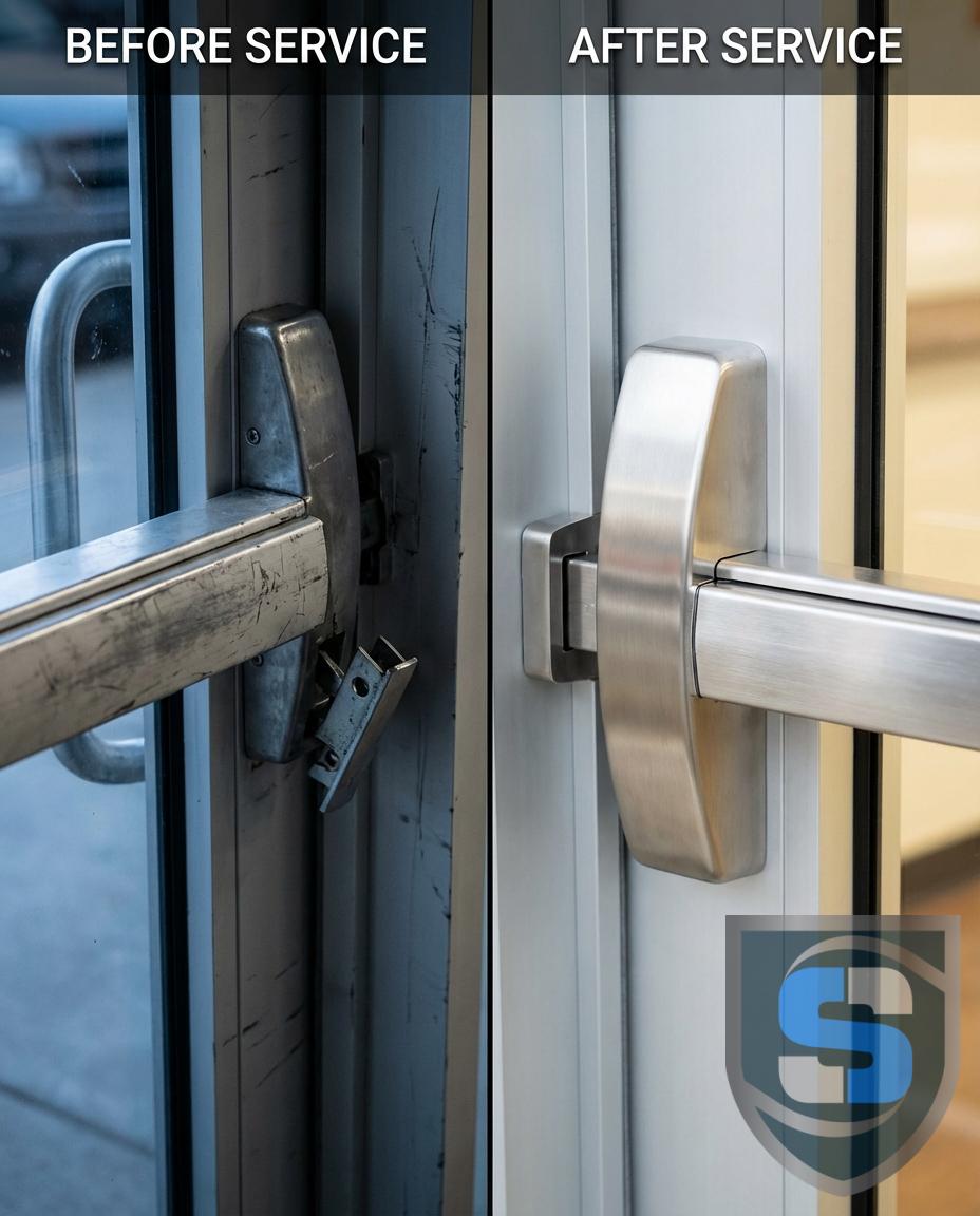 SureLockKey's tweet photo. Richardson business had a failing panic bar—unsafe and unsecured. We replaced it with an ADA-compliant exit device

Call us at (855) 909 - 4011 for locksmith help today
Sure Lock &amp; Key 💙
https://t.co/ubsASuyRdj

#RichardsonTX #LocksmihRichardson #SureLockKey #CommercialLocksmith https://t.co/qk342jyVKE