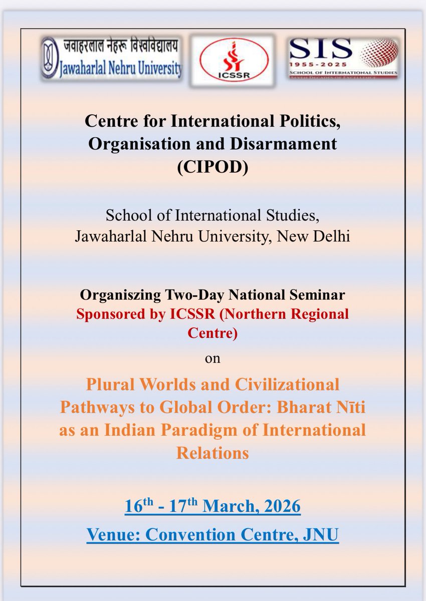 shanteshjnu's tweet photo. CIPOD Conference!

The call for papers deadline has been extended till 3rd March 2026!..
Revised dates; 

Deadline for submission of abstract: 3rd March, 2026
Communication of acceptance: 5th March, 2026

Please submit your abstract before the deadline. 

@JNU_official_50 https://t.co/AaT2EtJSp3