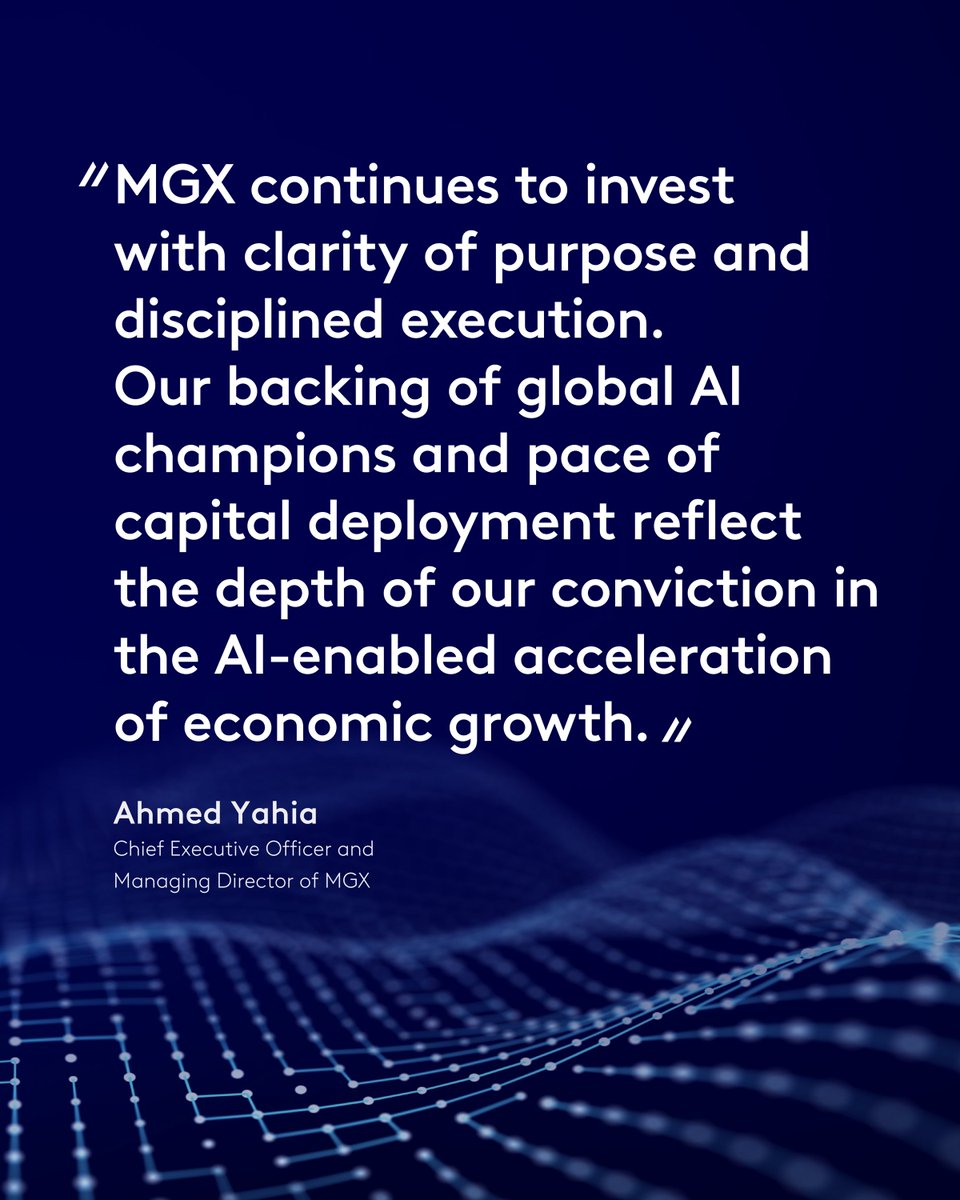 mgx_ai's tweet photo. Our Chairman, HH Sheikh Tahnoon bin Zayed Al Nahyan, chaired MGX’s first Board of Directors meeting of 2026. During the meeting, the Board approved the financial results for 2025 and reviewed updates on strategic projects and their implementation progress, in addition to assessing overall performance and growth indicators.

The Board also reviewed priorities for the next phase and expansion pathways, reflecting MGX’s vision in directing investments toward high quality opportunities that strengthen sustainable value, support continued growth, and further establish the UAE as a leading hub for investment and technology.

#MGX #AI