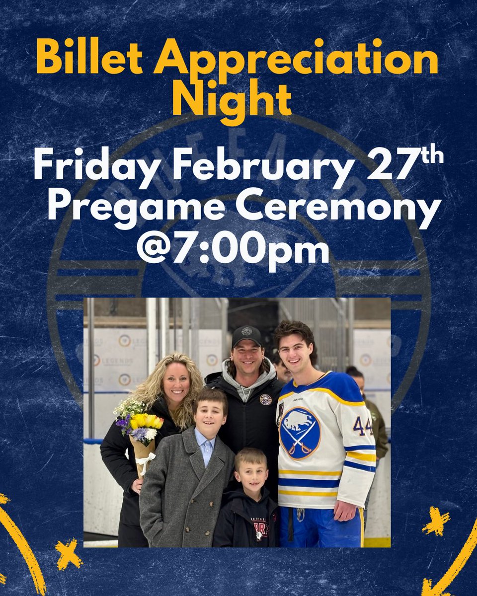 JrSabresOJHL's tweet photo. Join us as we honor our billet families tonight prior to puck drop against Pickering. 

Pregame ceremony at 7pm with puck drop immediately after. 

🏟️| @Harborctr 
🆚| @PanthersOJHL 
⏰| 7:00pm
📺| @FloHockey 

#EmbraceTheChaos
@stbcbeer_buf @DrinkBODYARMOR https://t.co/C3Etlac0S2