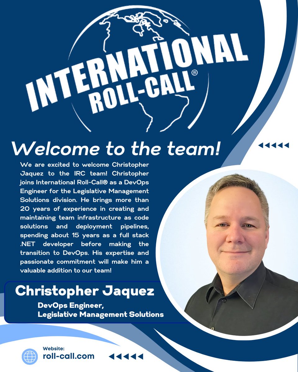 Welcome to the team, Christopher!

#internationalrollcall
#legislativevotingsolutions
#legislativemanagementsystem
#legislativeprocess
#votinganddisplaytechnology