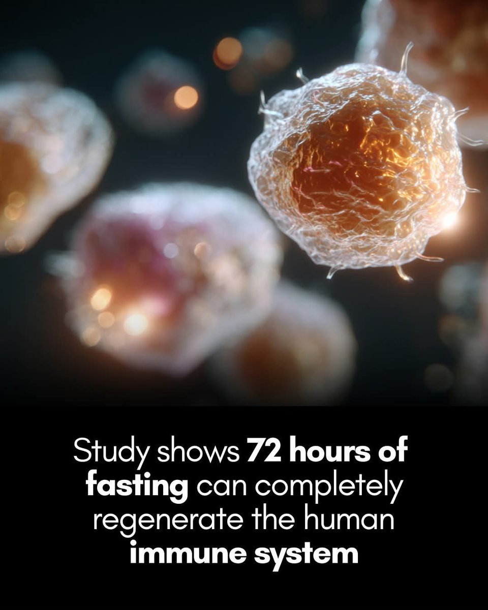 🚨 Research shows a 72-hour fast can completely rebuild your immune system.

A study from the University of Southern California has revealed that fasting for 72 hours can trigger a complete regeneration of the immune system.

Researchers found that prolonged fasting causes the