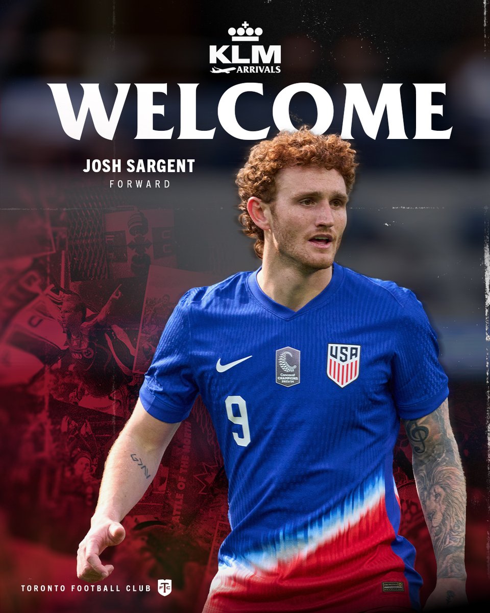 The moment we’ve been waiting for

Josh Sargent is a Red 🔴

Player Arrival presented by <a href="/KLM/">KLM</a> 

📰: torontofc.ca/news/toronto-f…