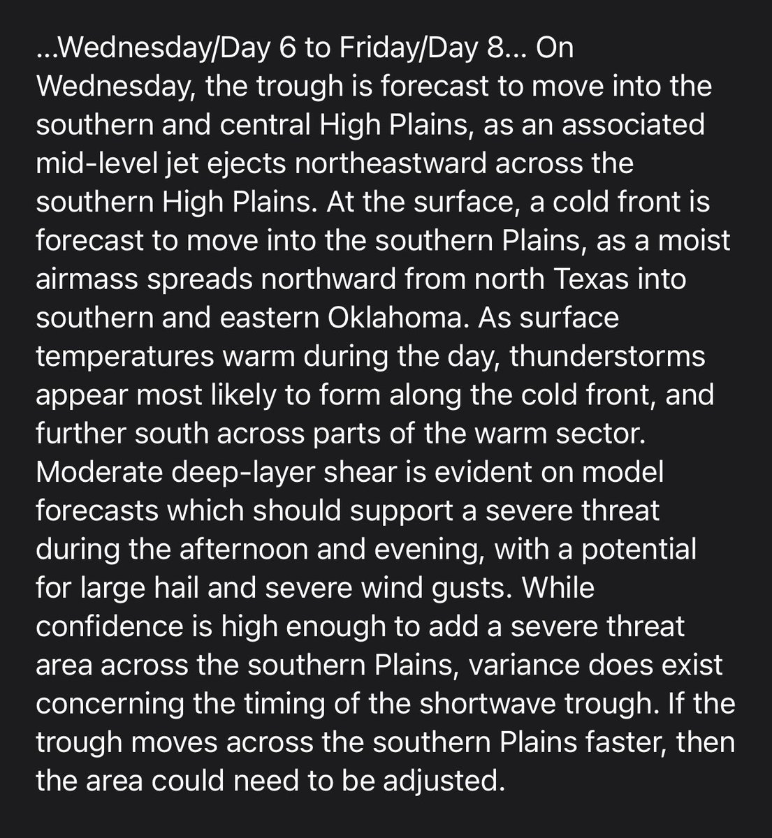Wednesday 3/4 -

It’s a Cold Front disturbance that might bring a severe weather threat. 

The least predictable outside of the short-term as they vary in their speed/arrival. 

So, here is your heads up to start checking your spotting equipment, radio and weather net posture.