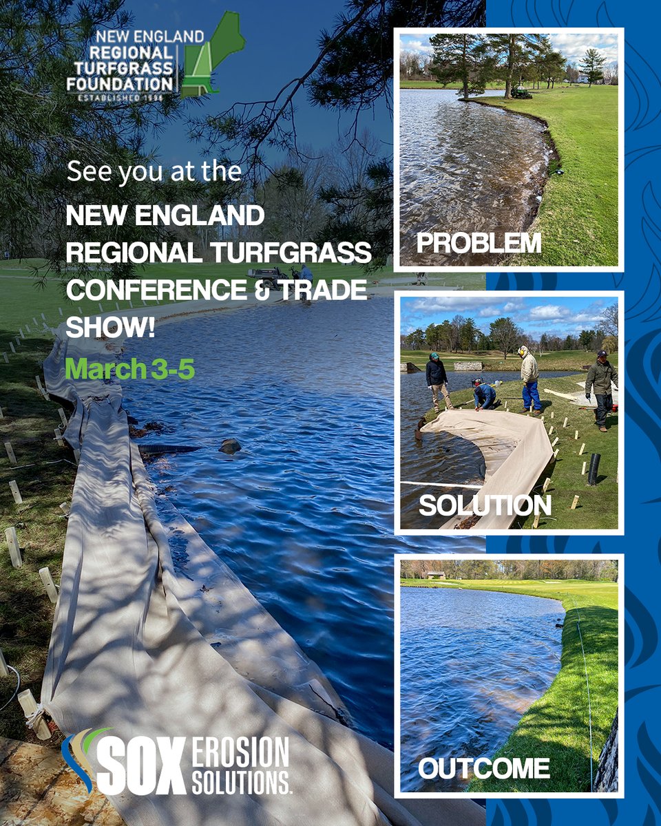 SoxErosion's tweet photo. Join SOX at the '26 New England Regional Turfgrass Conference and Trade Show! March 3-5 | Providence, RI | Booth #229. Chat with our experts & learn how ShoreSOXยฎ restores stability and protects playability. @NE_RTF @nate_watkin #nertc26 #soxerosion https://t.co/05TLwag7gb