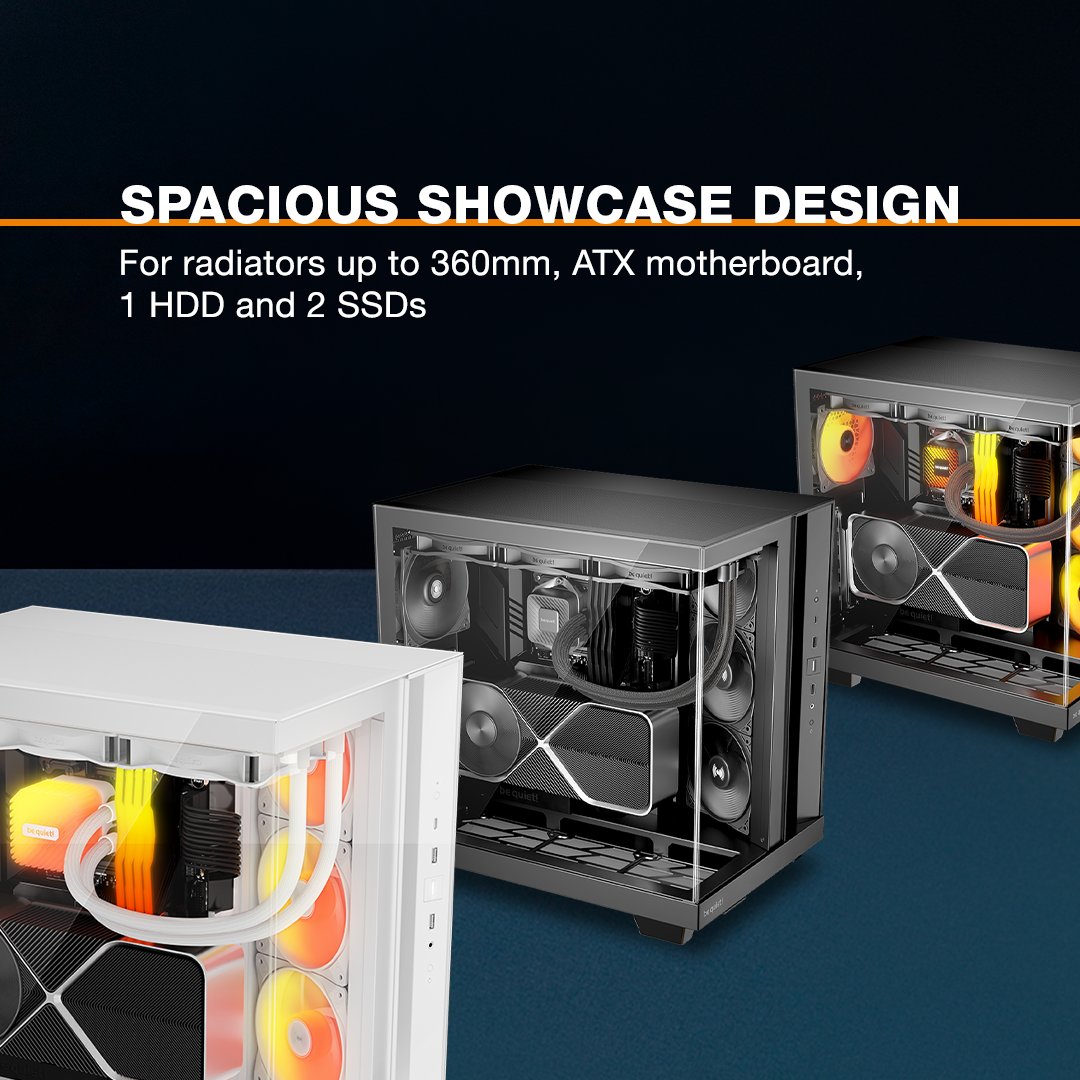 bequietofficial's tweet photo. Light Base 500 series. Clean design. Maximum versatility.

Choose your style:
Light Base 500 in black with Pure Wings 3 for a subtle, no ARGB look.
Light Base 500 LX in black or white with Light Wings LX for bold ARGB illumination.

#bequiet #LightBase500 #PCBuild #GamingPC https://t.co/hjZo1cw9Gg