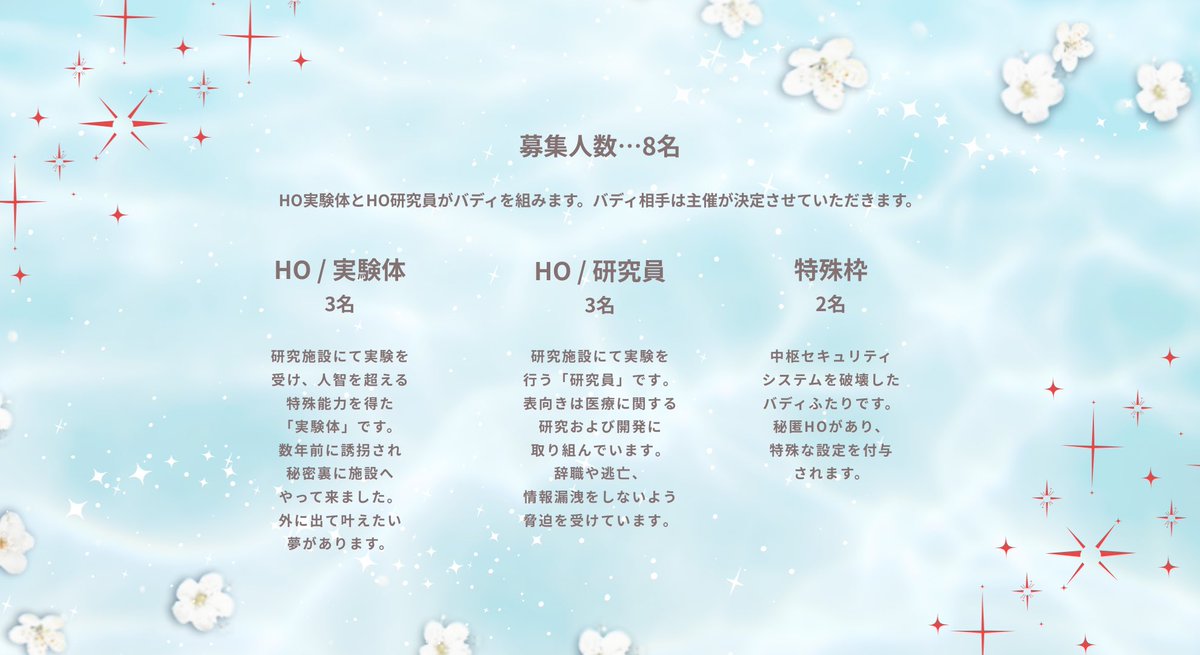 inoani_'s tweet photo. こちらは募集ポストです。

✿ 人数固定 / ストーリー進行型
✿ 逃避行 × バディ
《 𝟮/𝟮𝟴(土)0:00〜𝟰/𝟰(土)23:59まで募集中 》

#創作企画 #一次創作企画 https://t.co/ZB0QyerirK