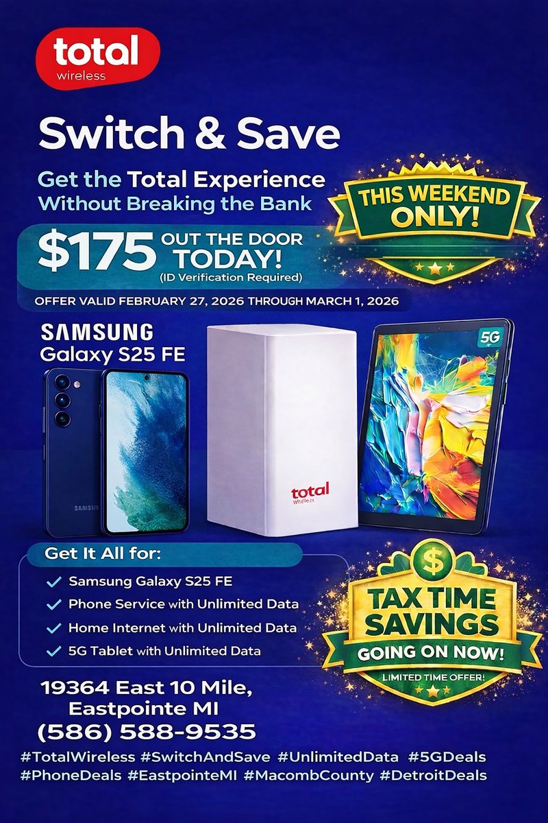 Total10mile's tweet photo. #TotalWireless
#PhoneDeals
#CellPhoneDeals
#PrepaidWireless
#NoContract
#UnlimitedData
#SwitchAndSave
#UpgradeToday
#BudgetFriendly
#TechDeals https://t.co/Km4NLUJlAJ