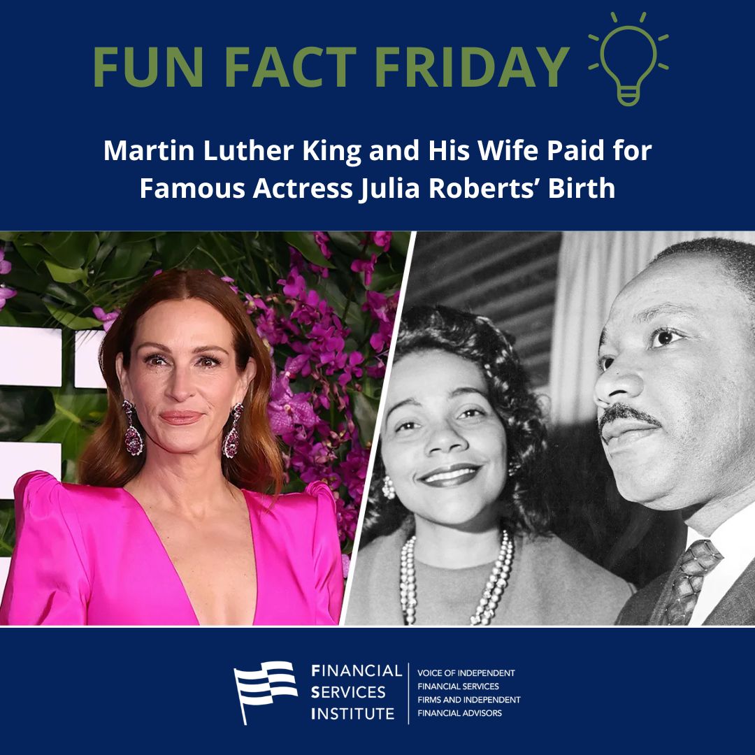 FSIwashington's tweet image. Did you know MLK Jr. and Coretta Scott King paid Julia Roberts’ hospital bill at her birth? In 1967, her parents couldn’t afford it. Years earlier, they welcomed the King children into their Atlanta theater school. A reminder that kindness comes full circle.

#FunFactFriday
#MLK