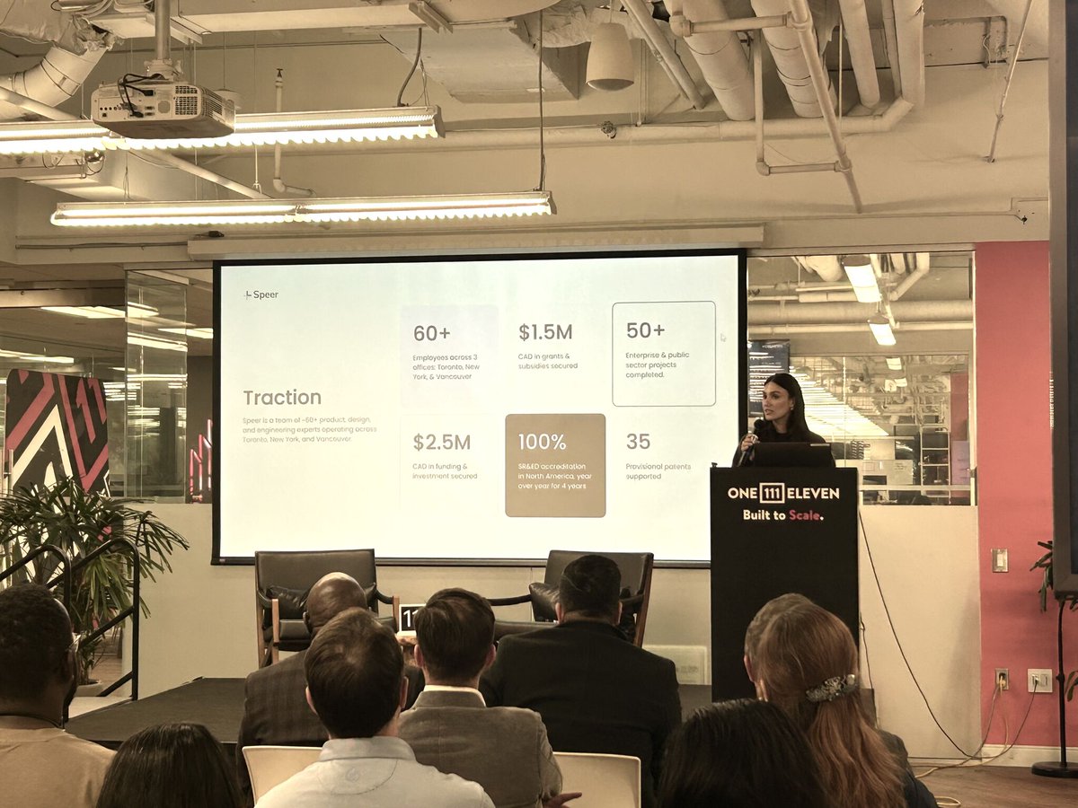oneeleven_111's tweet photo. Last night at OneEleven ���️

The 111 Pitch Showcase Demo Day was in full swing.
After opening remarks, four standout founders took the stage to share the bold visions shaping their next chapter.
In five focused minutes each, they made it clear what they’re looking for: capital, talent, and strategic customers ready to grow with them.
Featuring:
Stephanie Loureiro — Speer 
Simon Bourgeois  — Nmbr 
@JamesYurichuk  —  @WuxlyMovement 
Warren Patterson  —  @OrderEase 

Strong operators. Big ambition. Real traction in the room.
We captured founder highlights and behind-the-scenes moments, stay tuned for more from an incredible night. 🚀